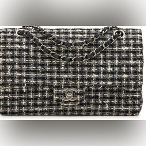 CHANEL Black and White Tweed Shoulder Bag